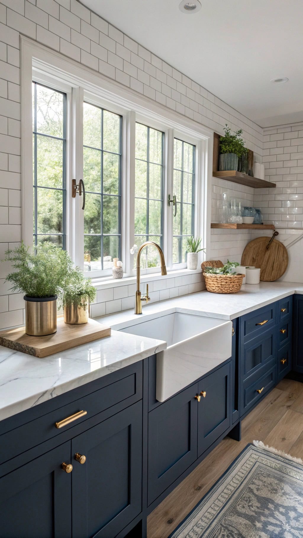 navy cabinets brass hardware