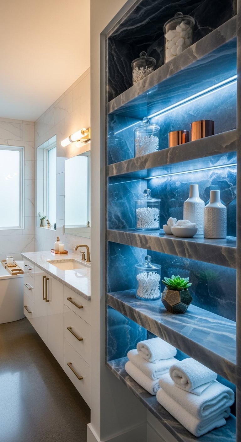 illuminated minimalist luxurious bathroom display