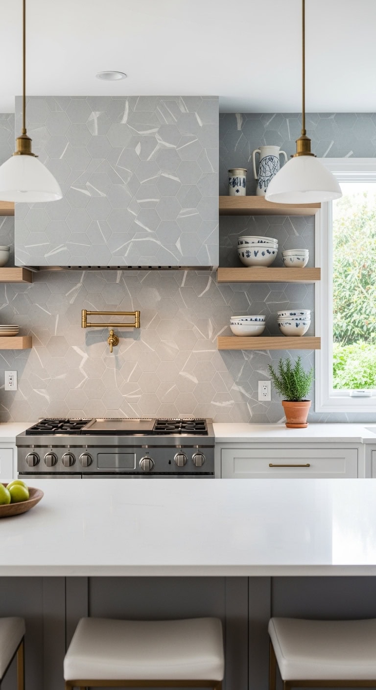 warm cozy intentional honeycomb backsplash