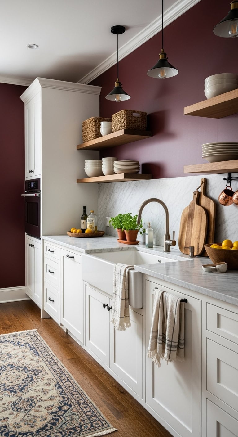 sophisticated burgundy kitchen design