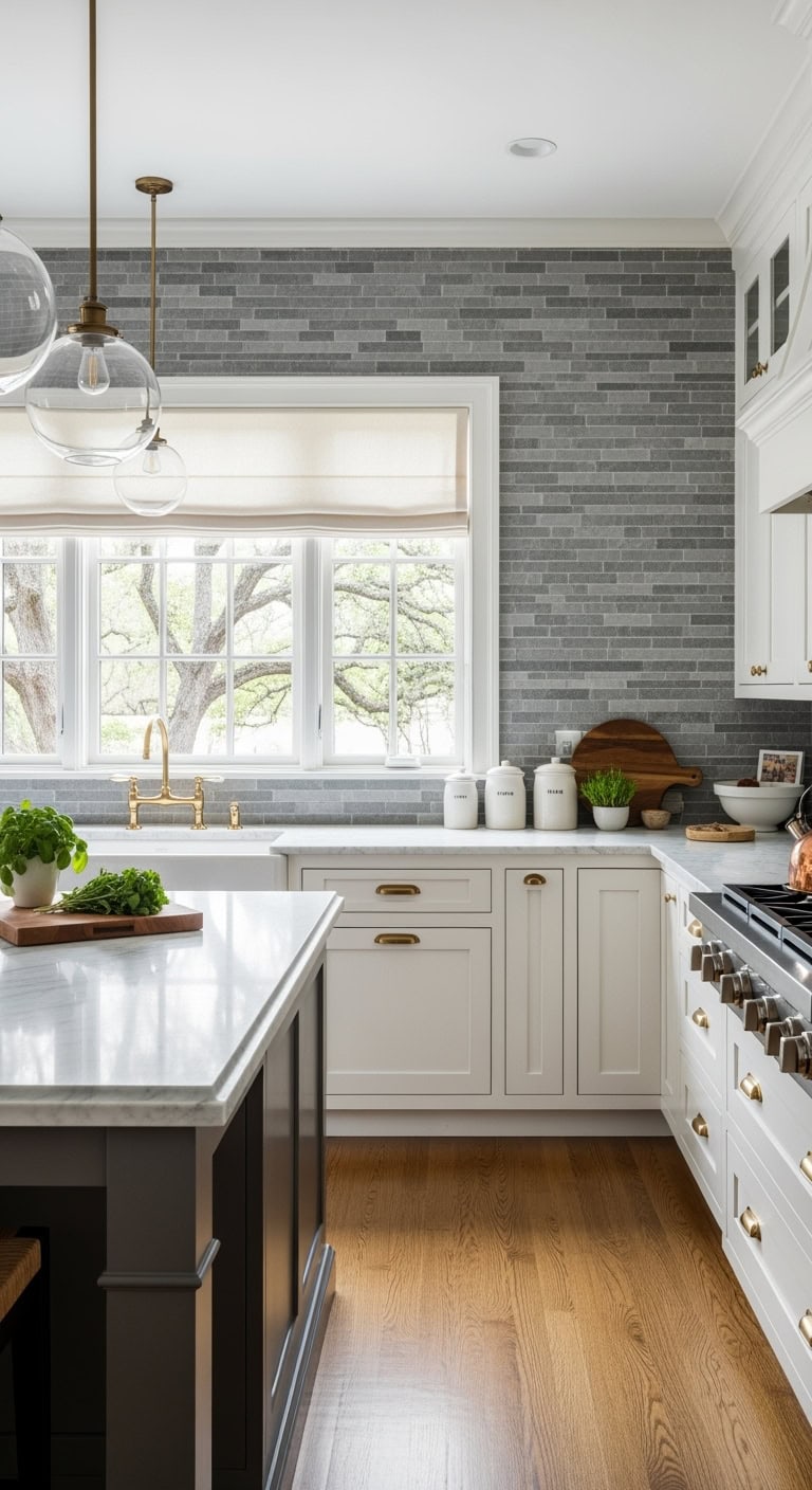 balanced transitional stone backsplash elegance