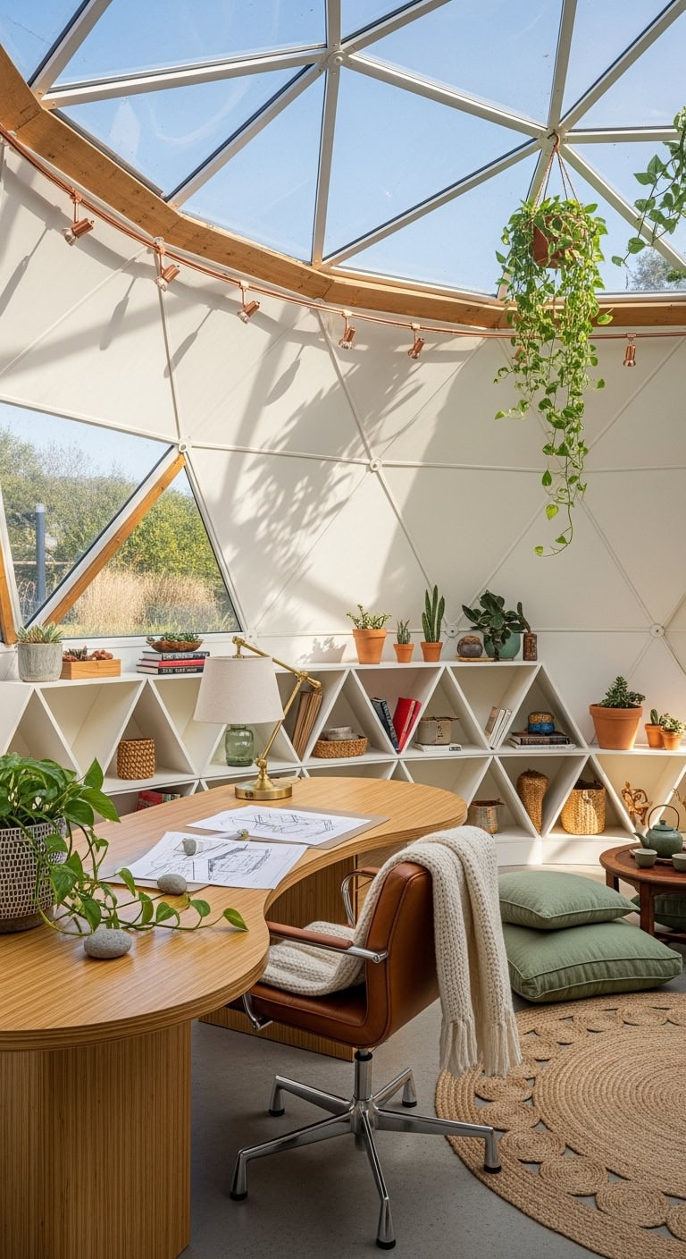 cocoon like geometric workspace with natural light