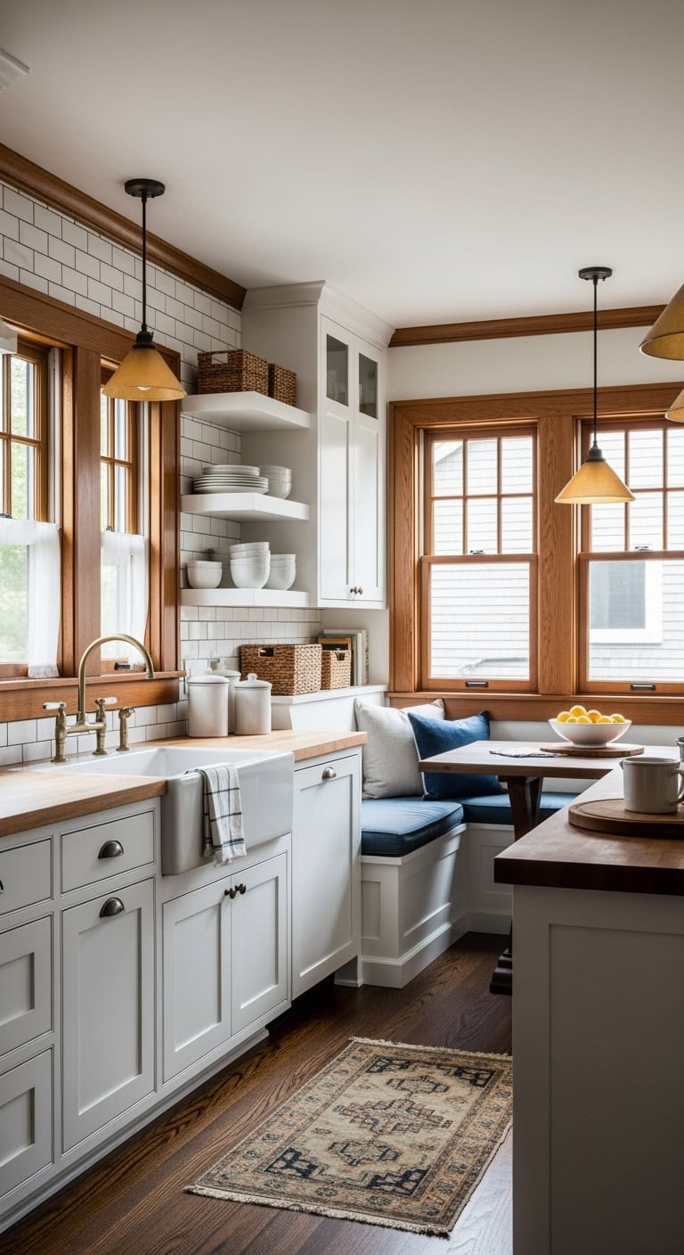 craftsman style white kitchen details