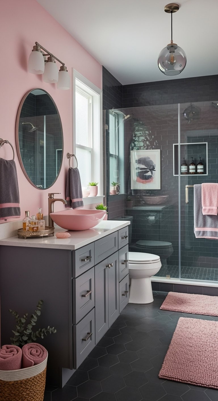 moody playful bathroom color palette