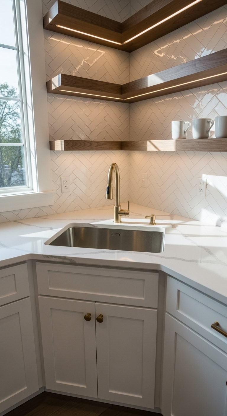 sleek modern space saving corner mounted basin