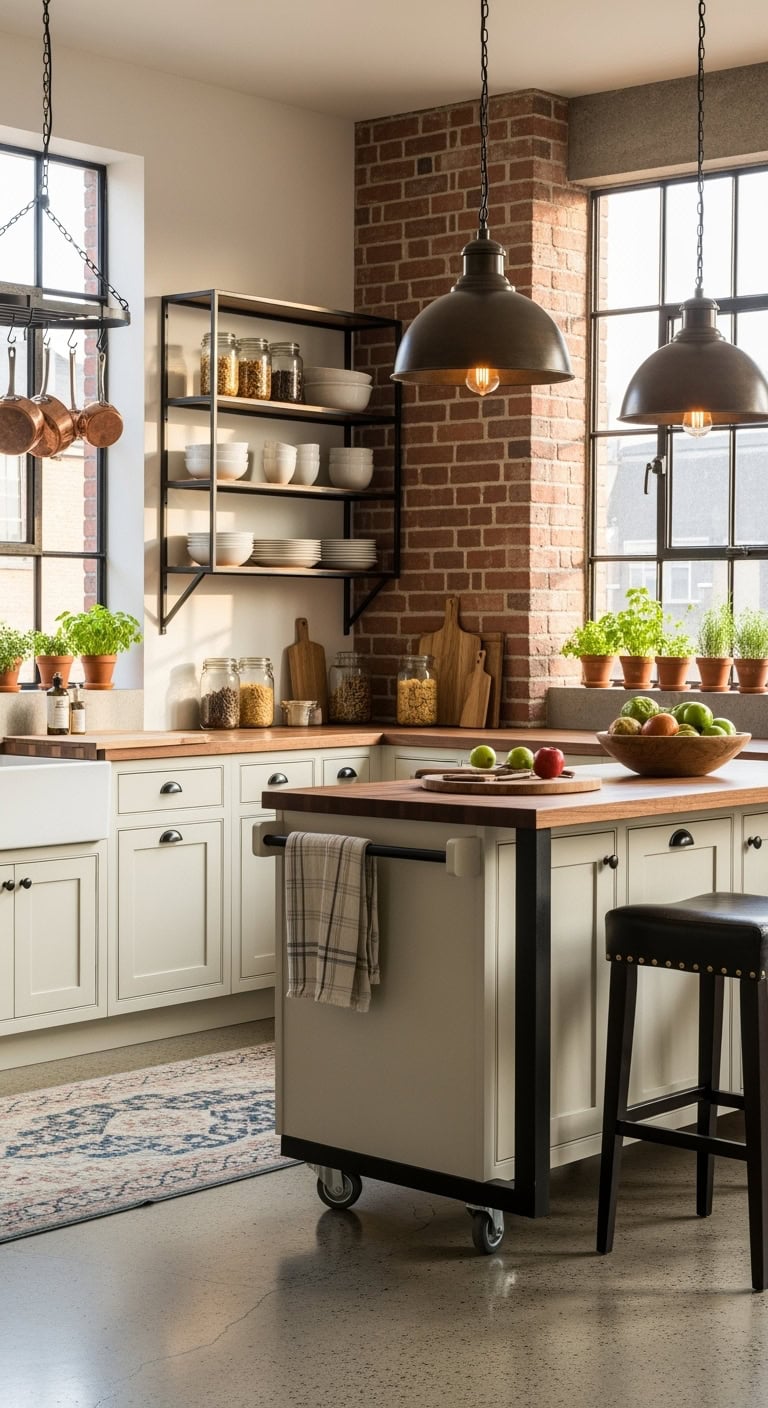 industrial chic cream kitchen design