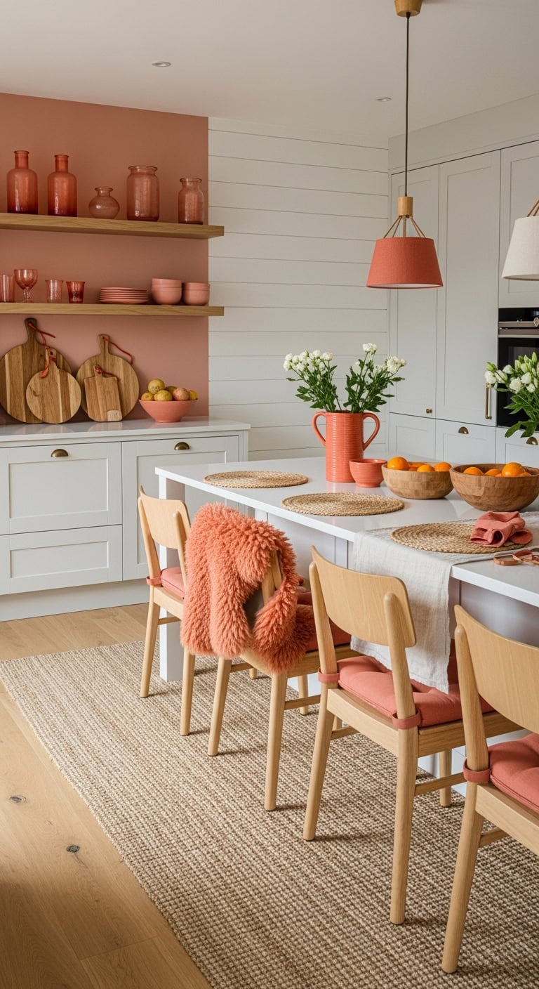 cozy coral scandinavian kitchen
