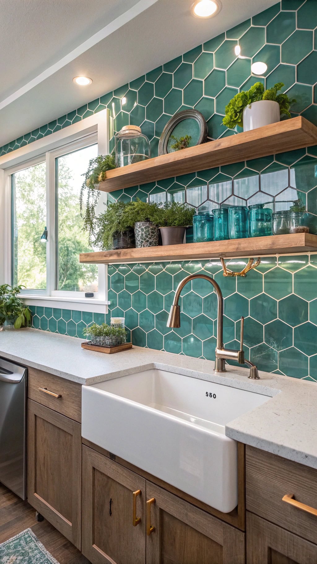 teal glass kitchen accents