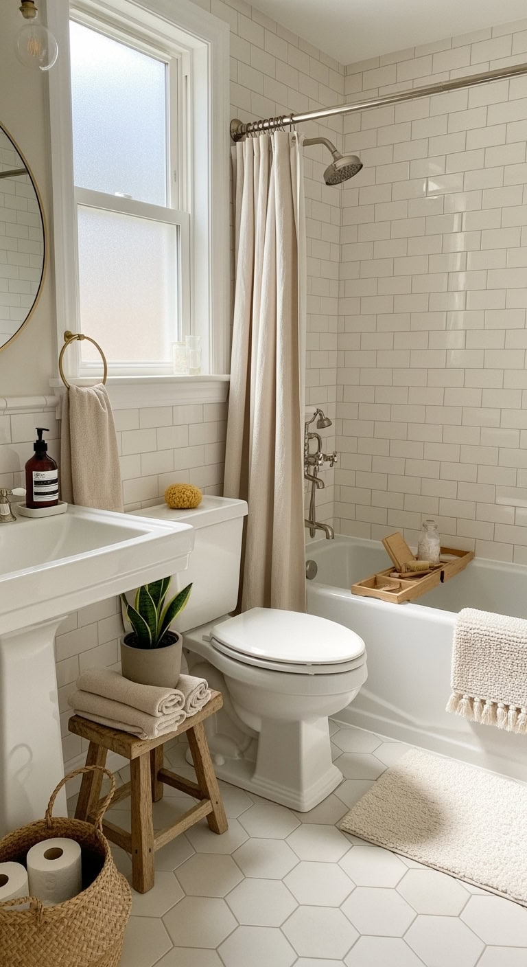 cozy monochromatic bathroom sanctuary