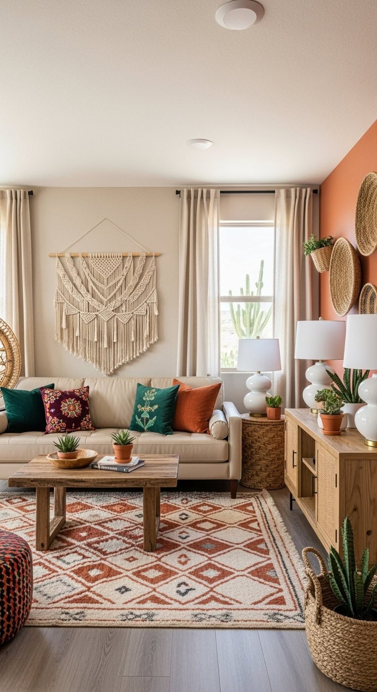 boho chic beige leather livingroom