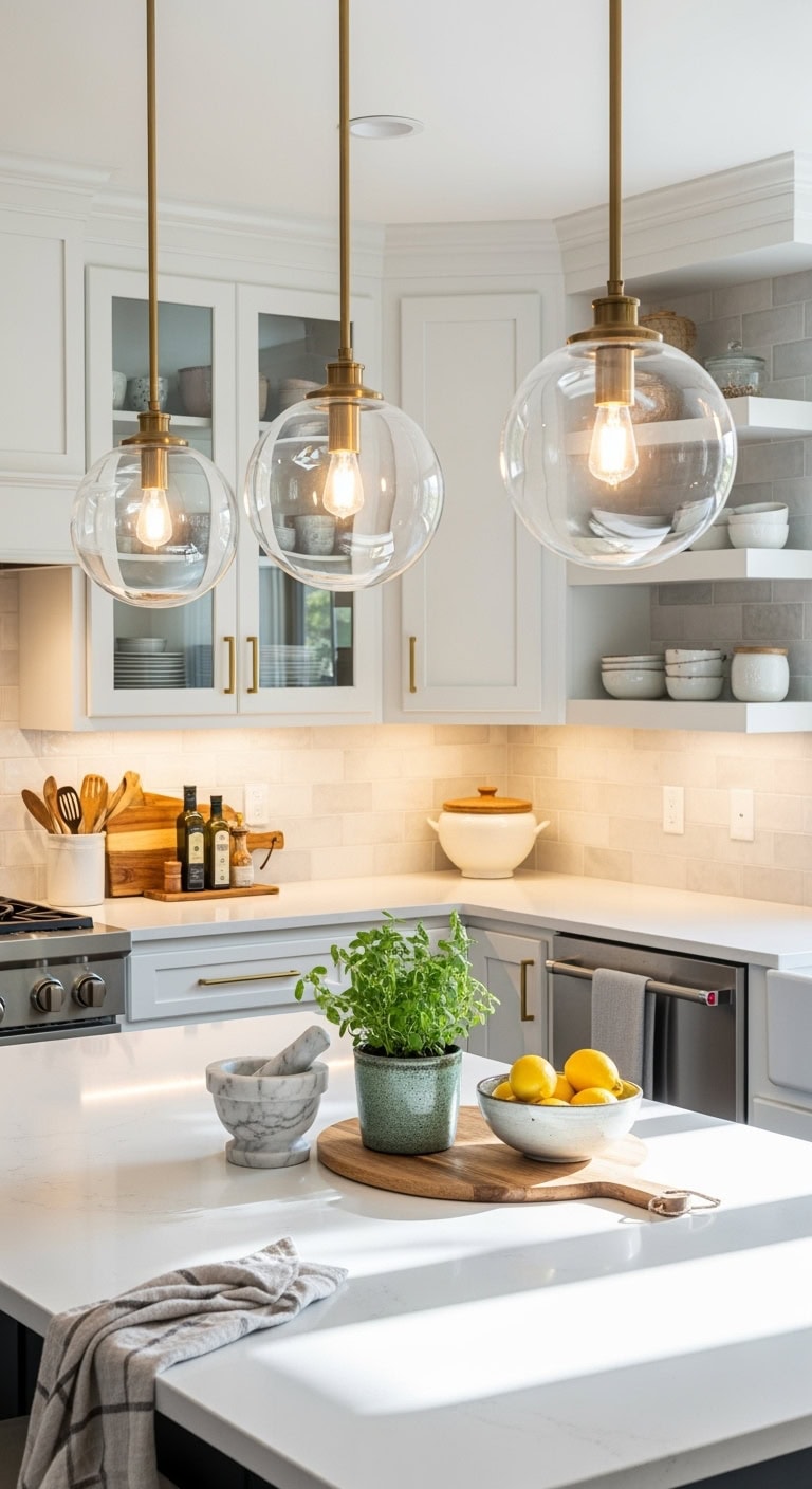 dreamy pendant lights enhance island elegance