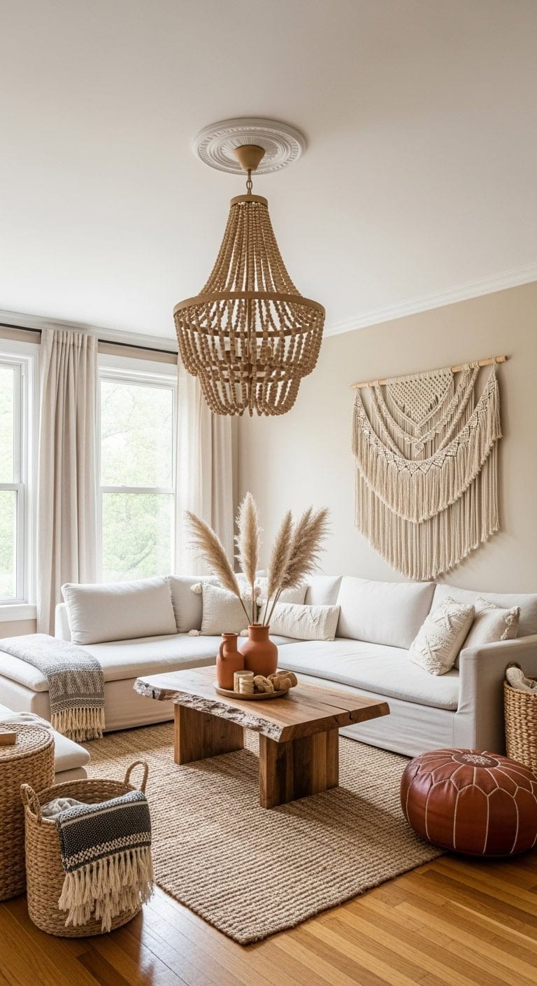 beaded wood shell chandelier