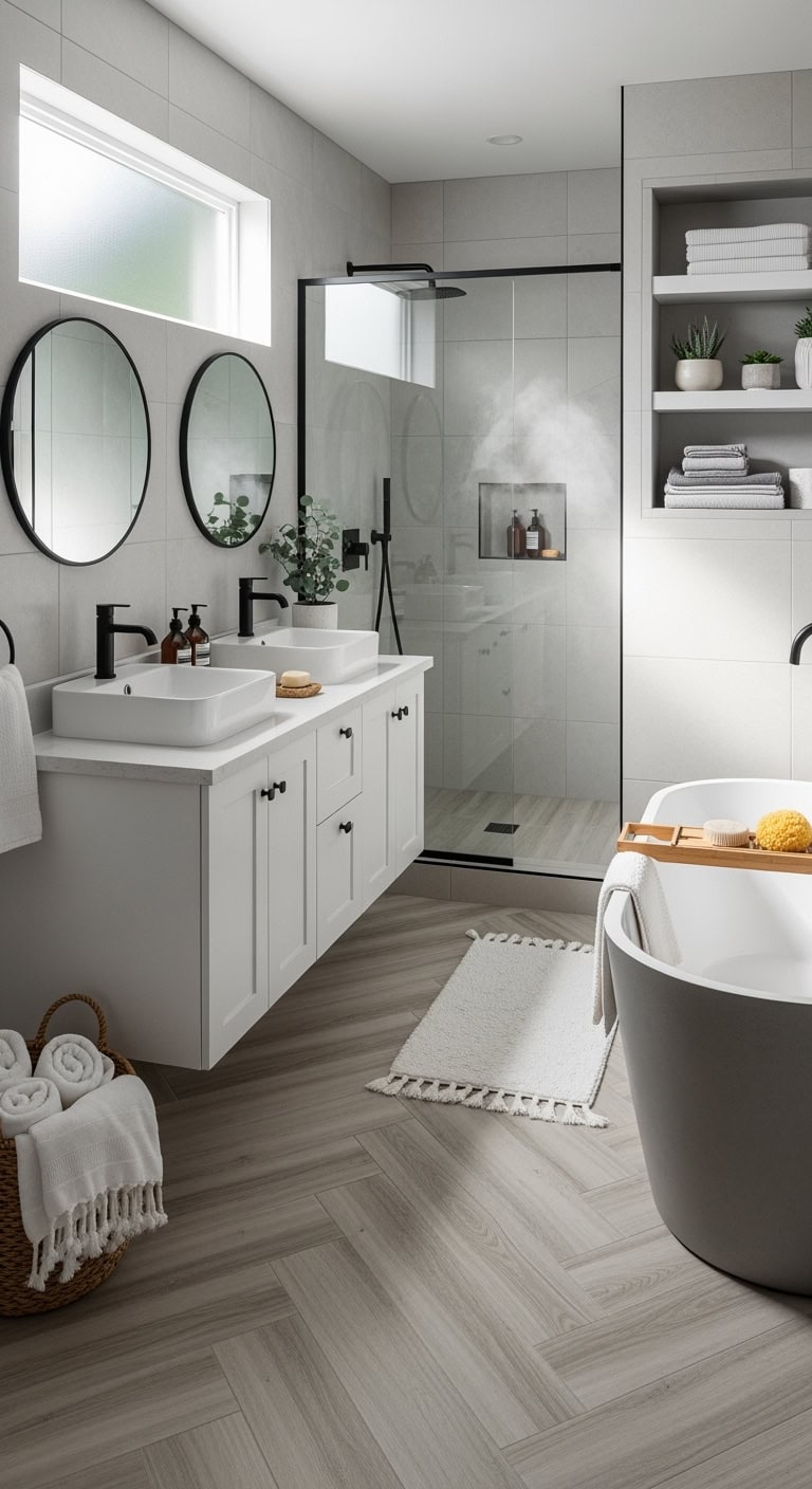 cozy cabin inspired wood look tile design