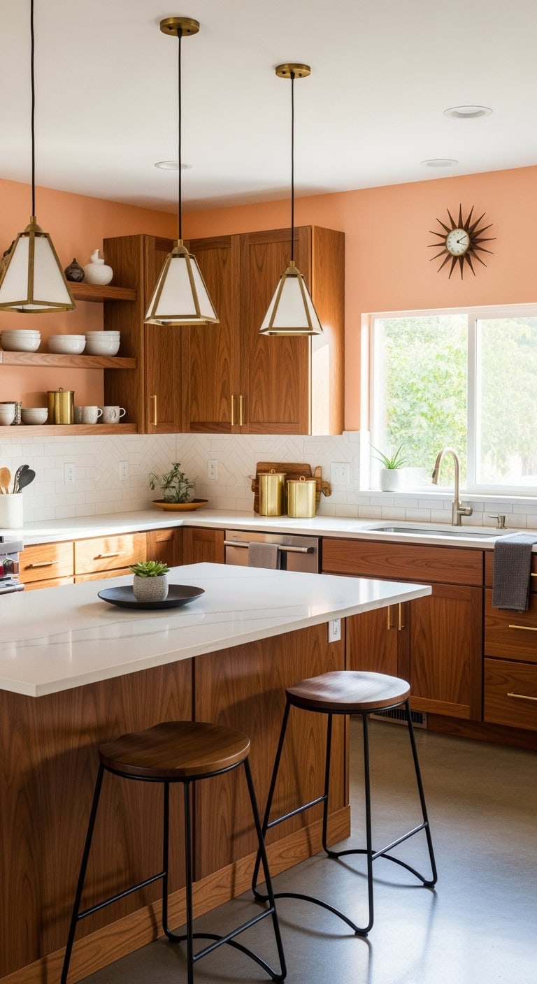 midcentury peach kitchen elegance