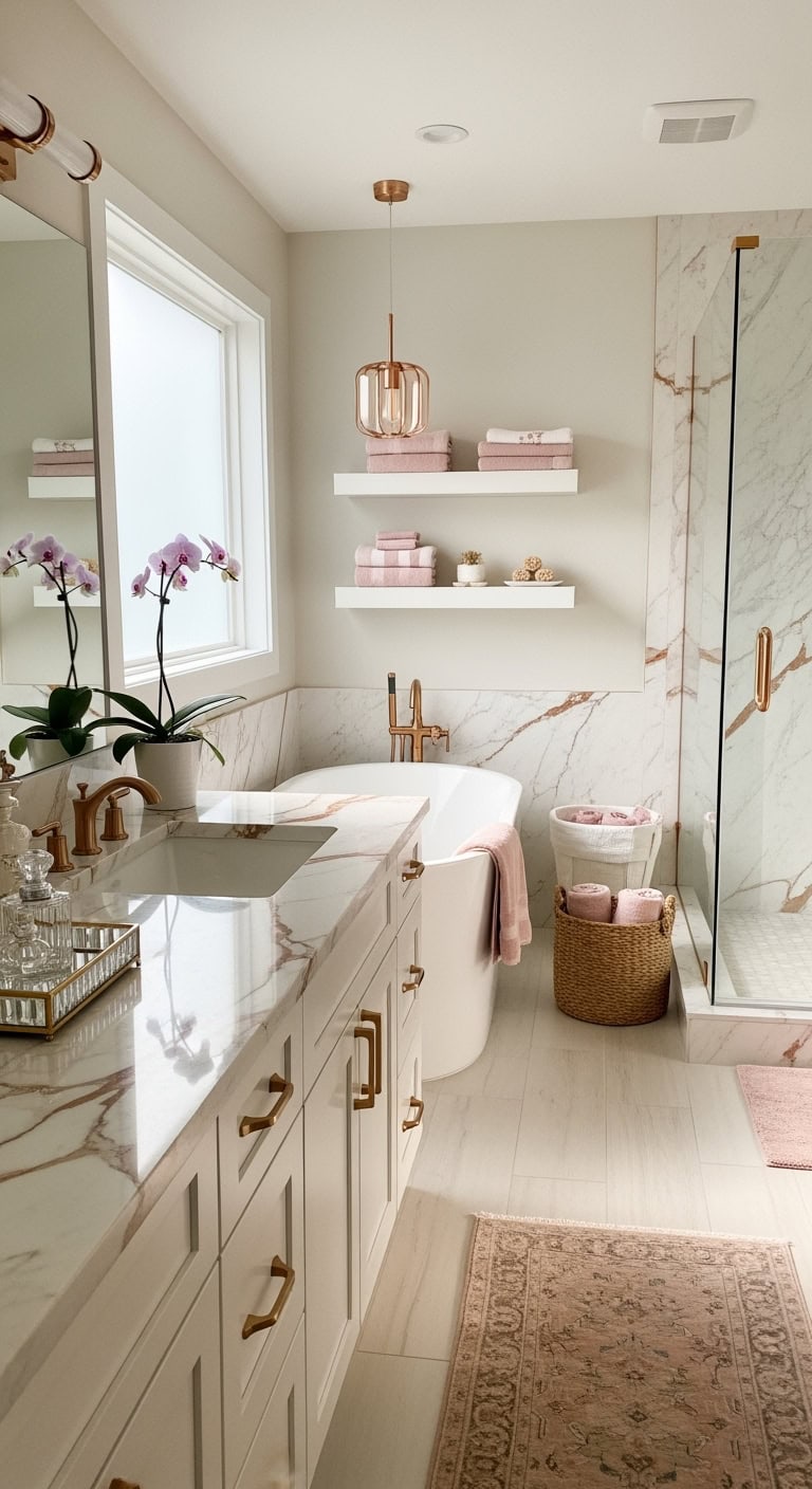 rose veined marble vanity showstopper