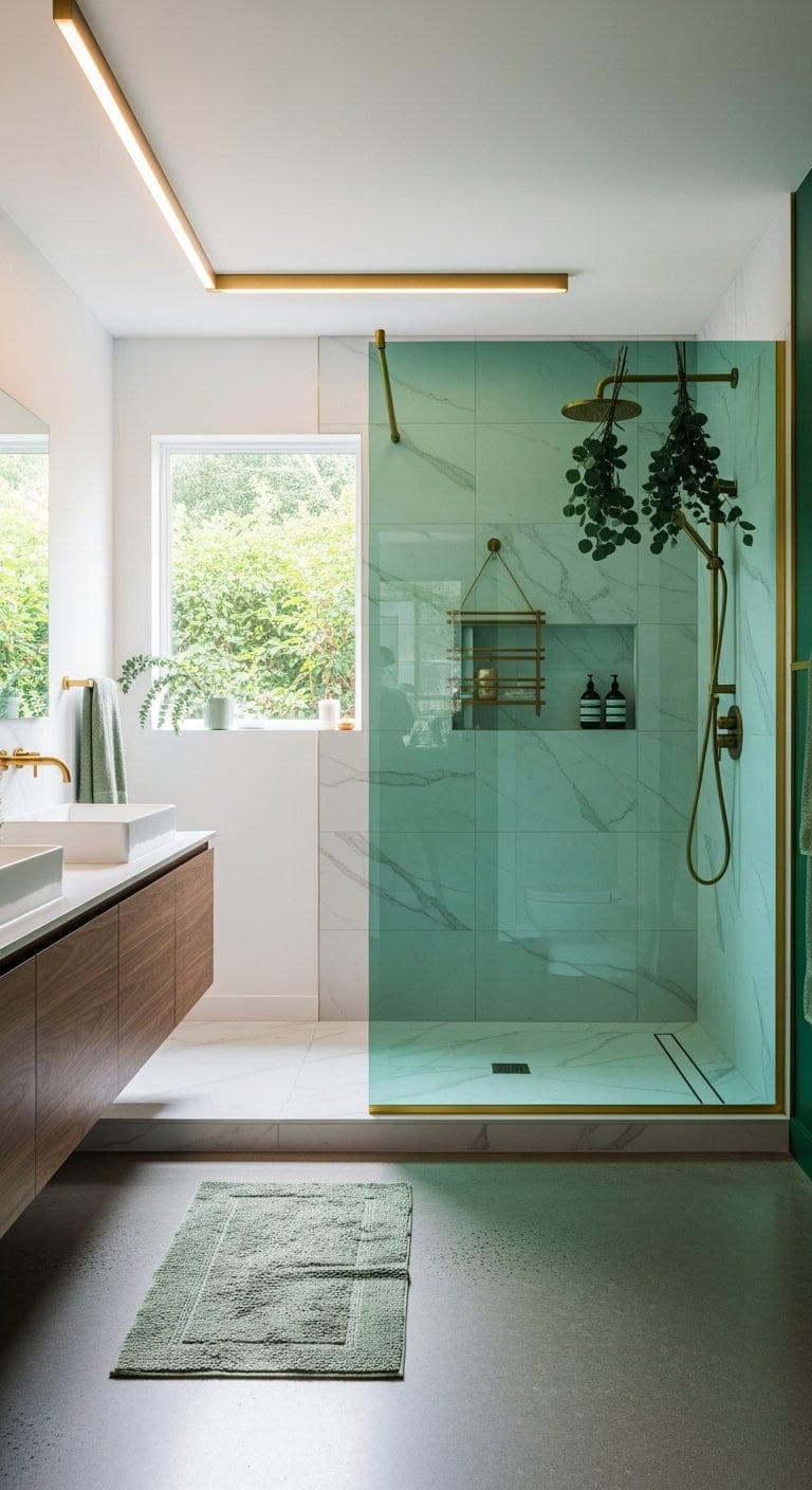 emerald tinted spa shower enclosure