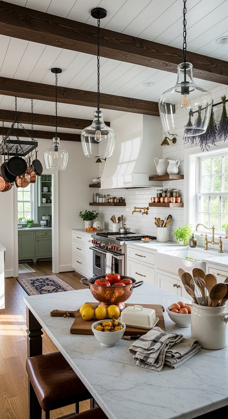 exposed beams define farmhouse style