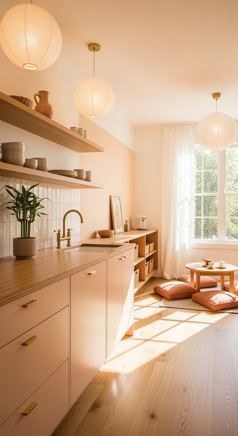 japandi peach kitchen design