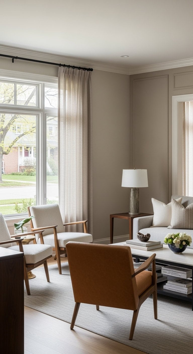 mid century beige leather walnut