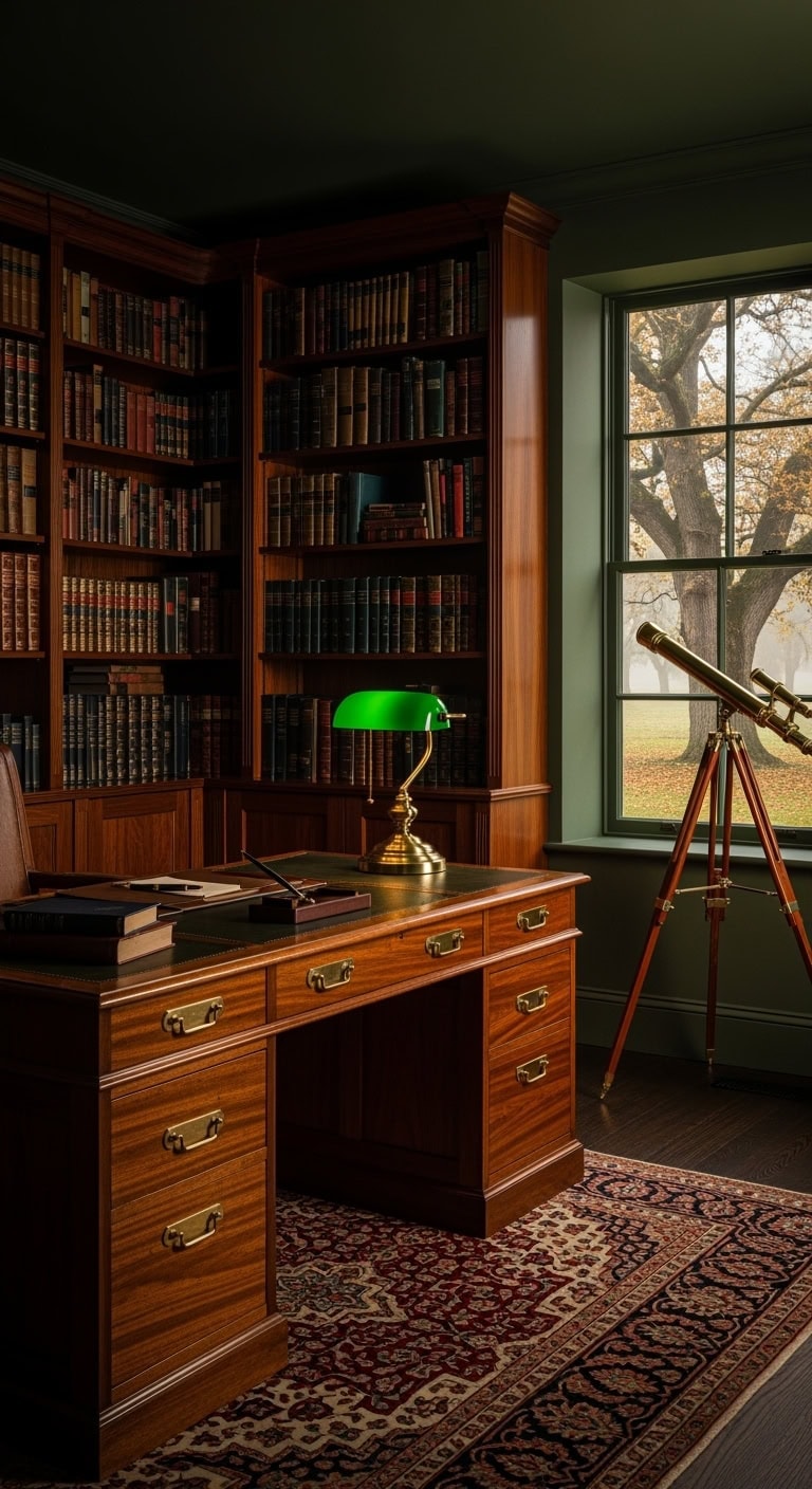 dark academic mahogany study