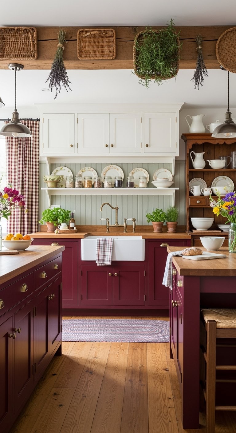cottage charm with burgundy