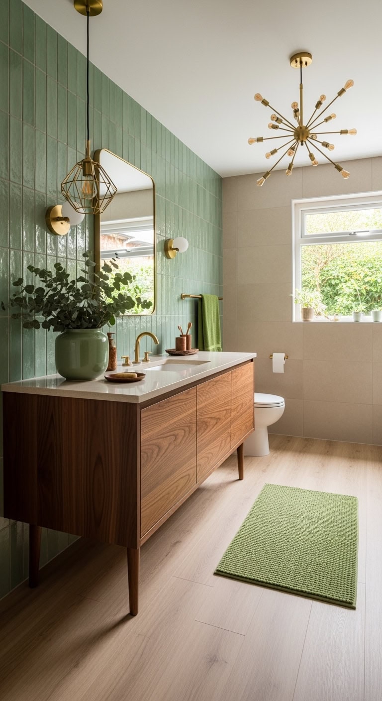 avocado green mid century bathroom