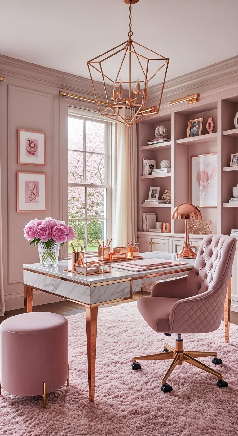 rose gold pink workspace