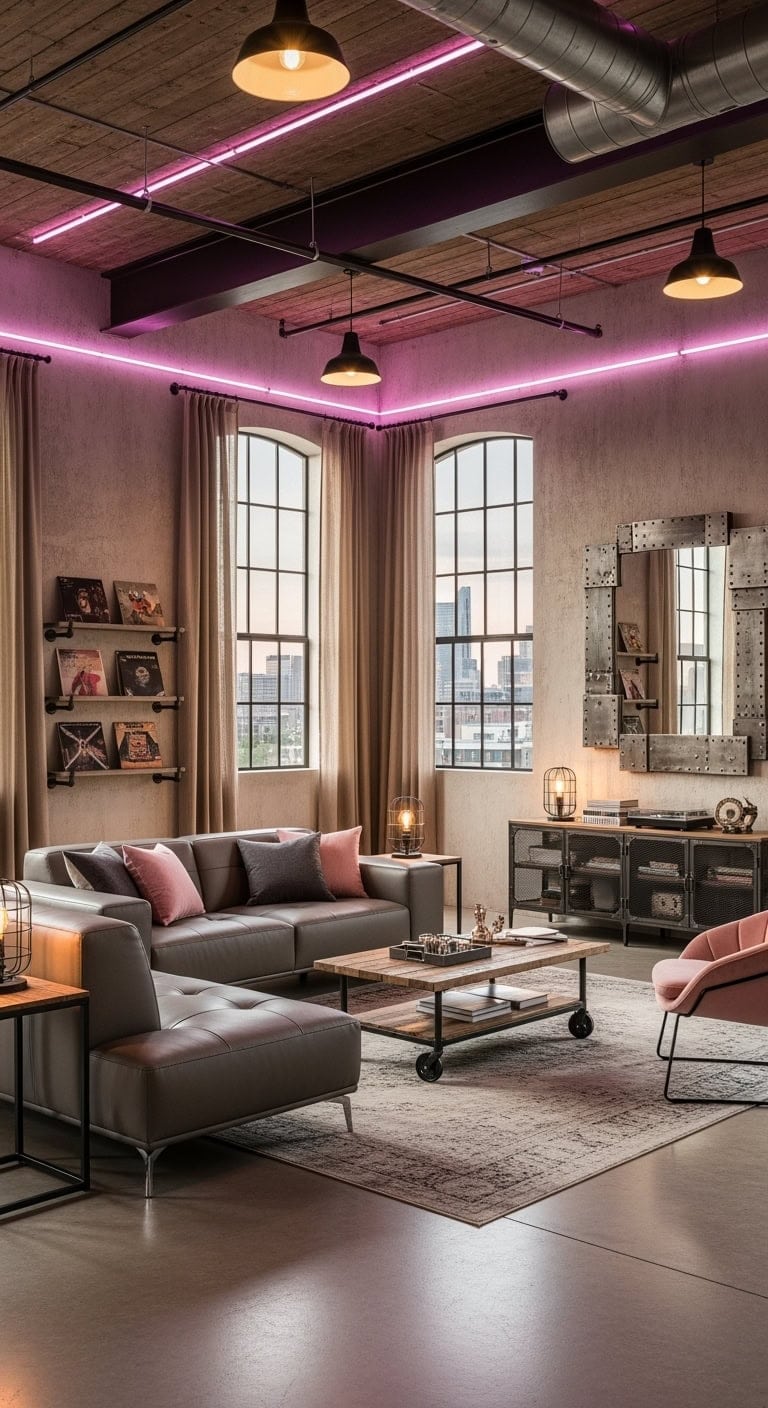 raw concrete pink neon