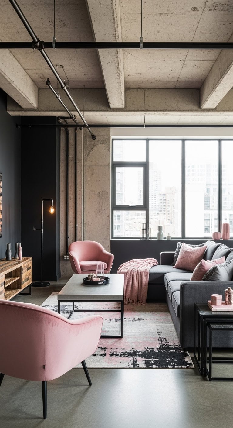 industrial chic with pink accents