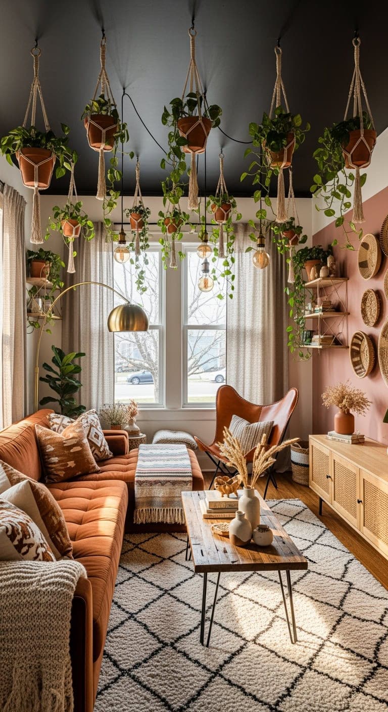 bohemian black ceiling cozy lounge