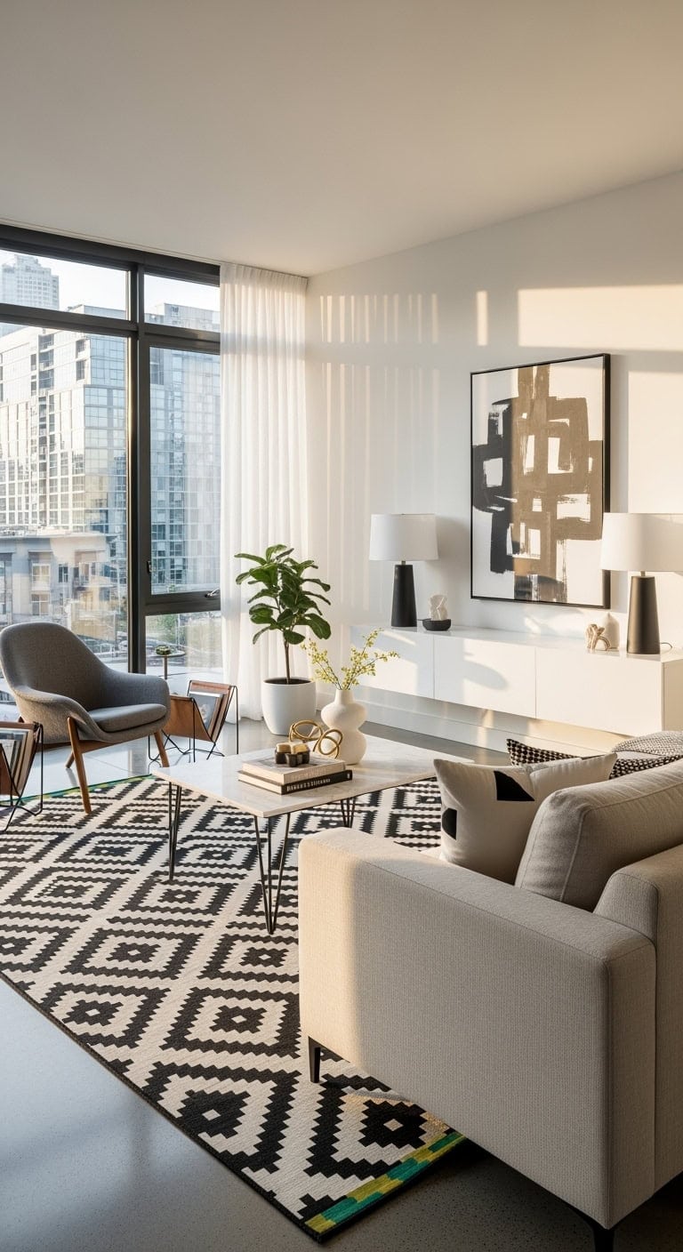 crisp black and white geometric centerpiece