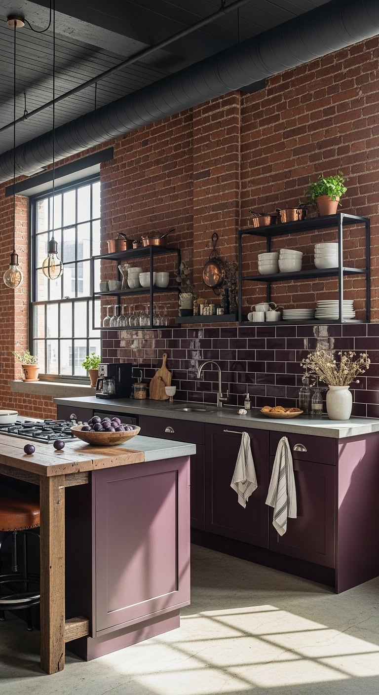 bold industrial plum kitchen