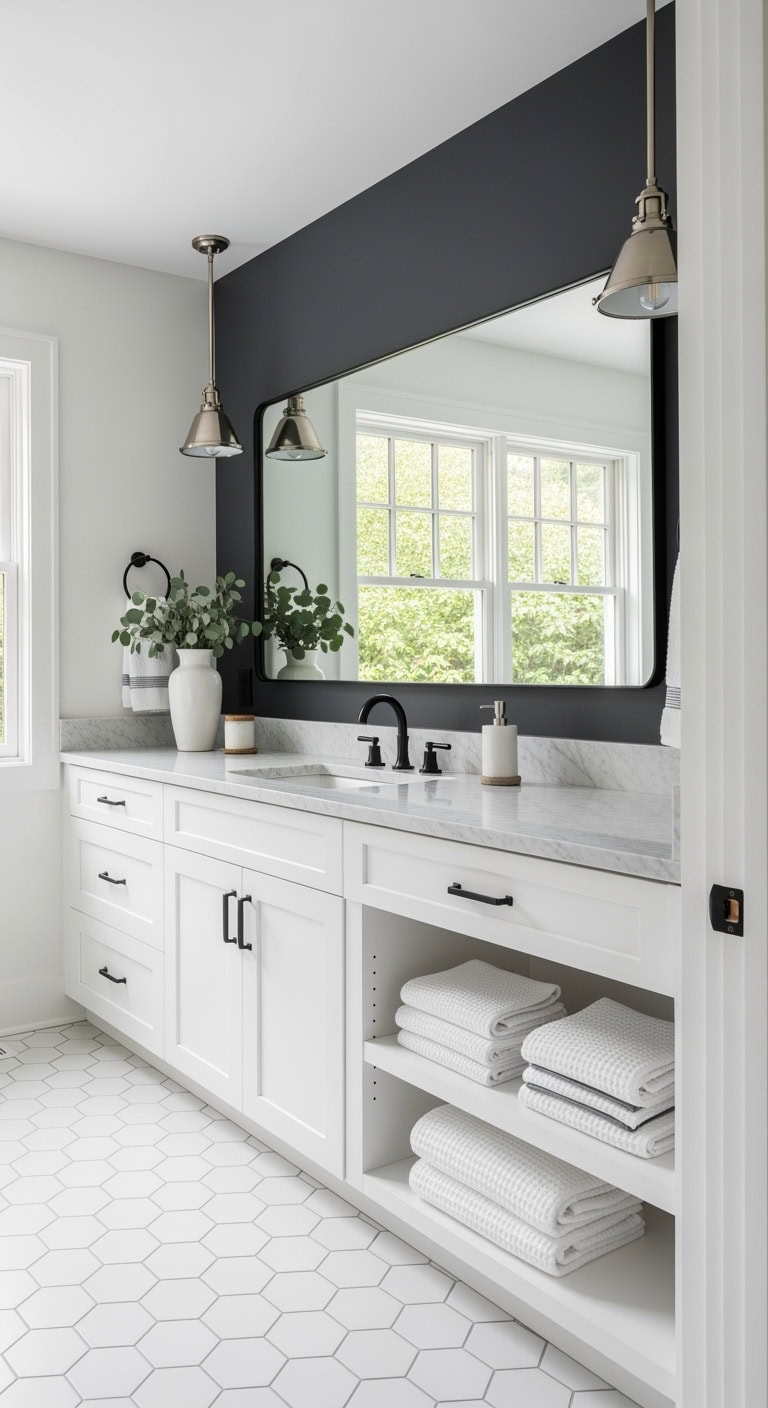 white bathroom gray accent