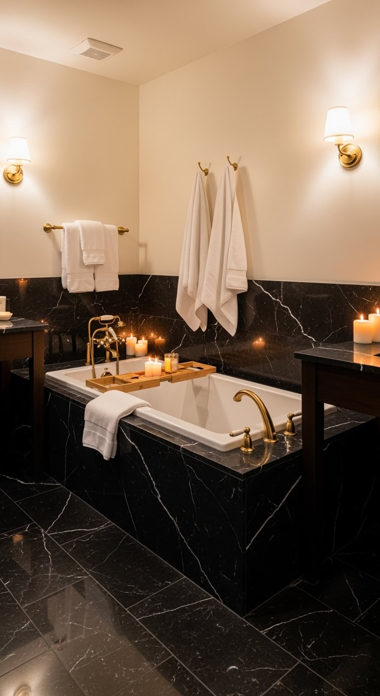 luxurious moody intimate marble bathtub retreat
