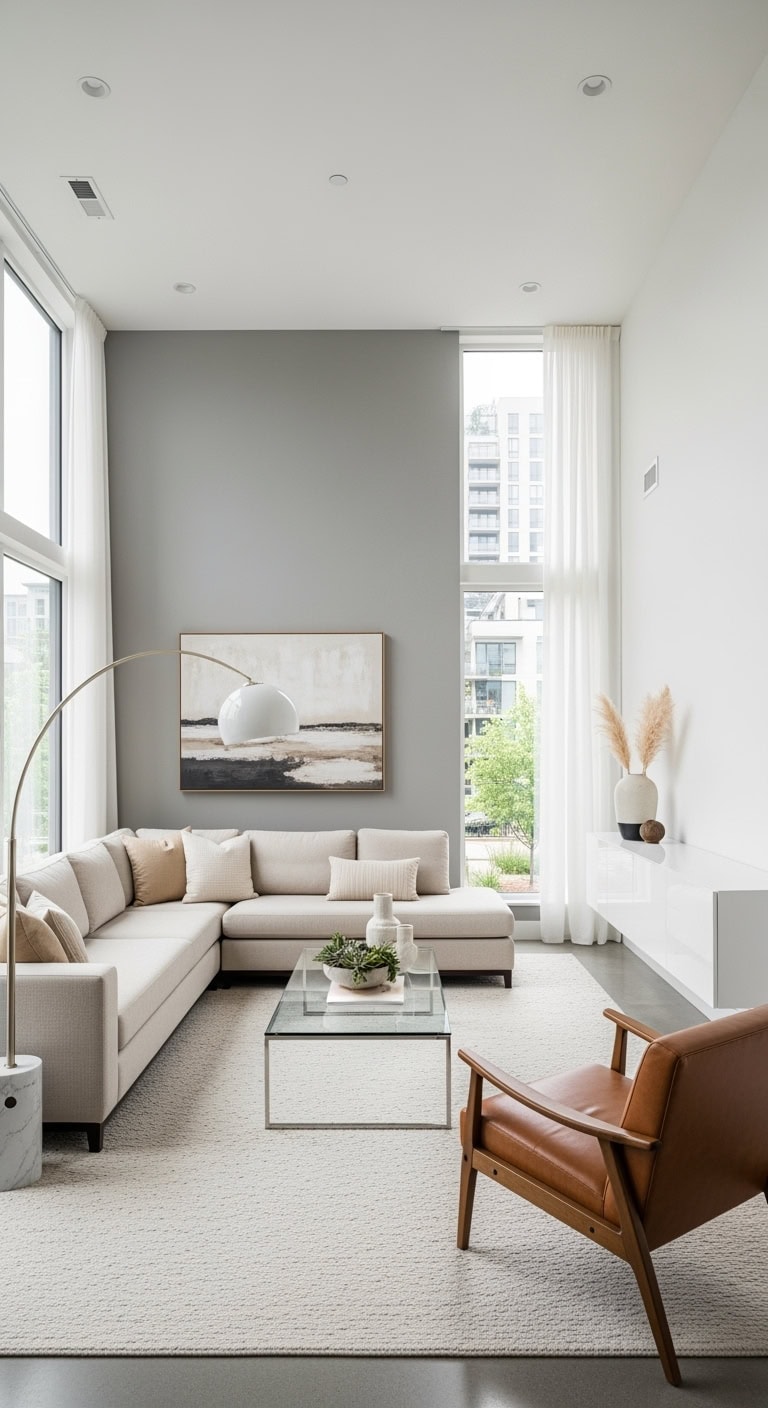 minimalist neutral gallery livingroom