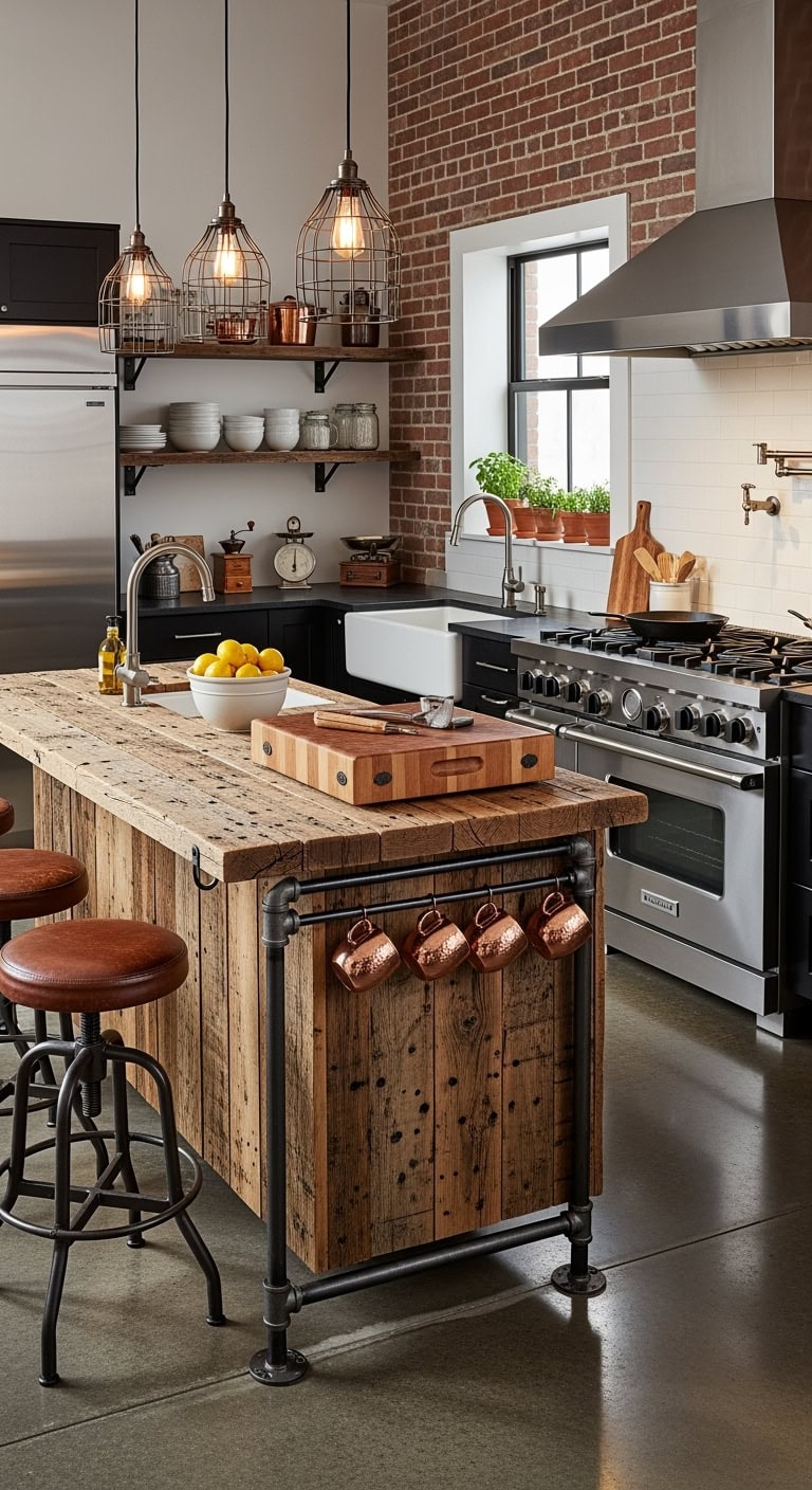 industrial meets cozy reclaimed wood kitchen