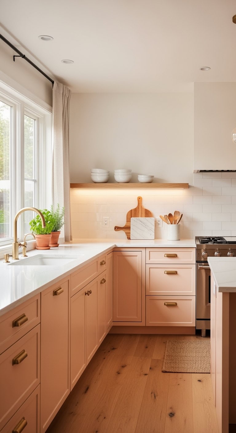 muted peach minimalist kitchen