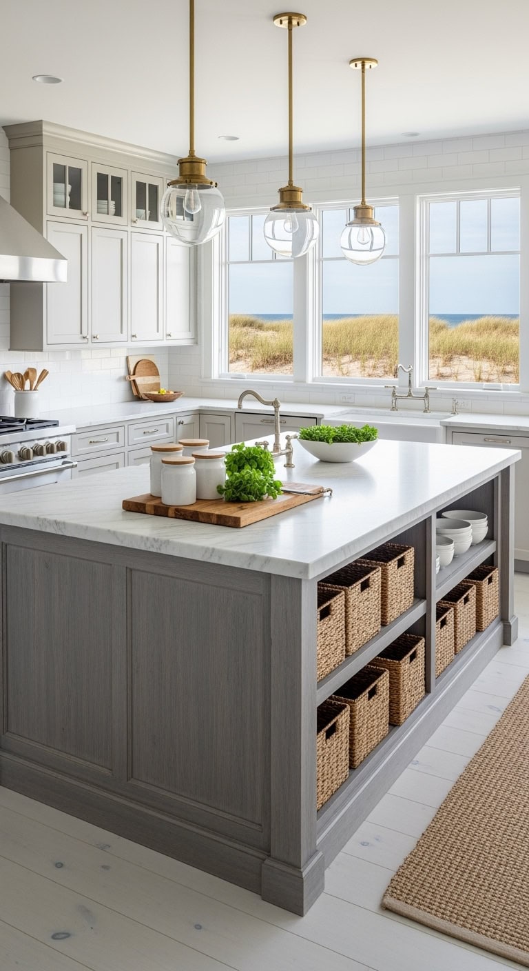 weathered wood marble island