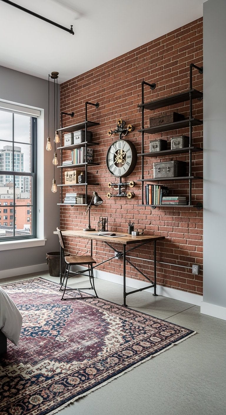 industrial loft bedroom workspace