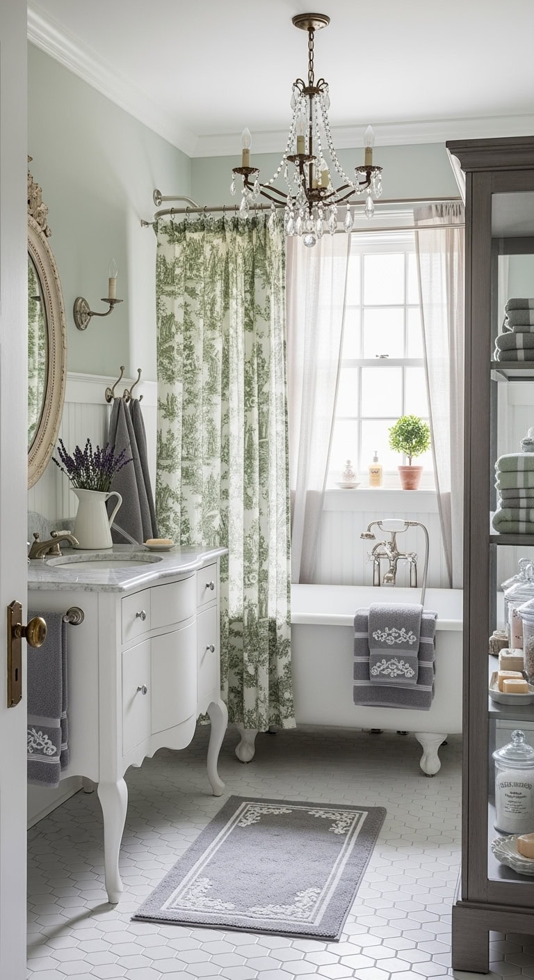muted sage french bathroom