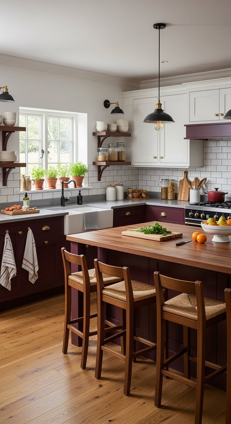sophisticated burgundy shaker kitchen