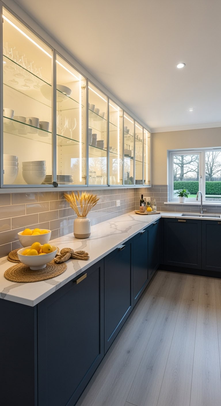 glass front cabinets with leds