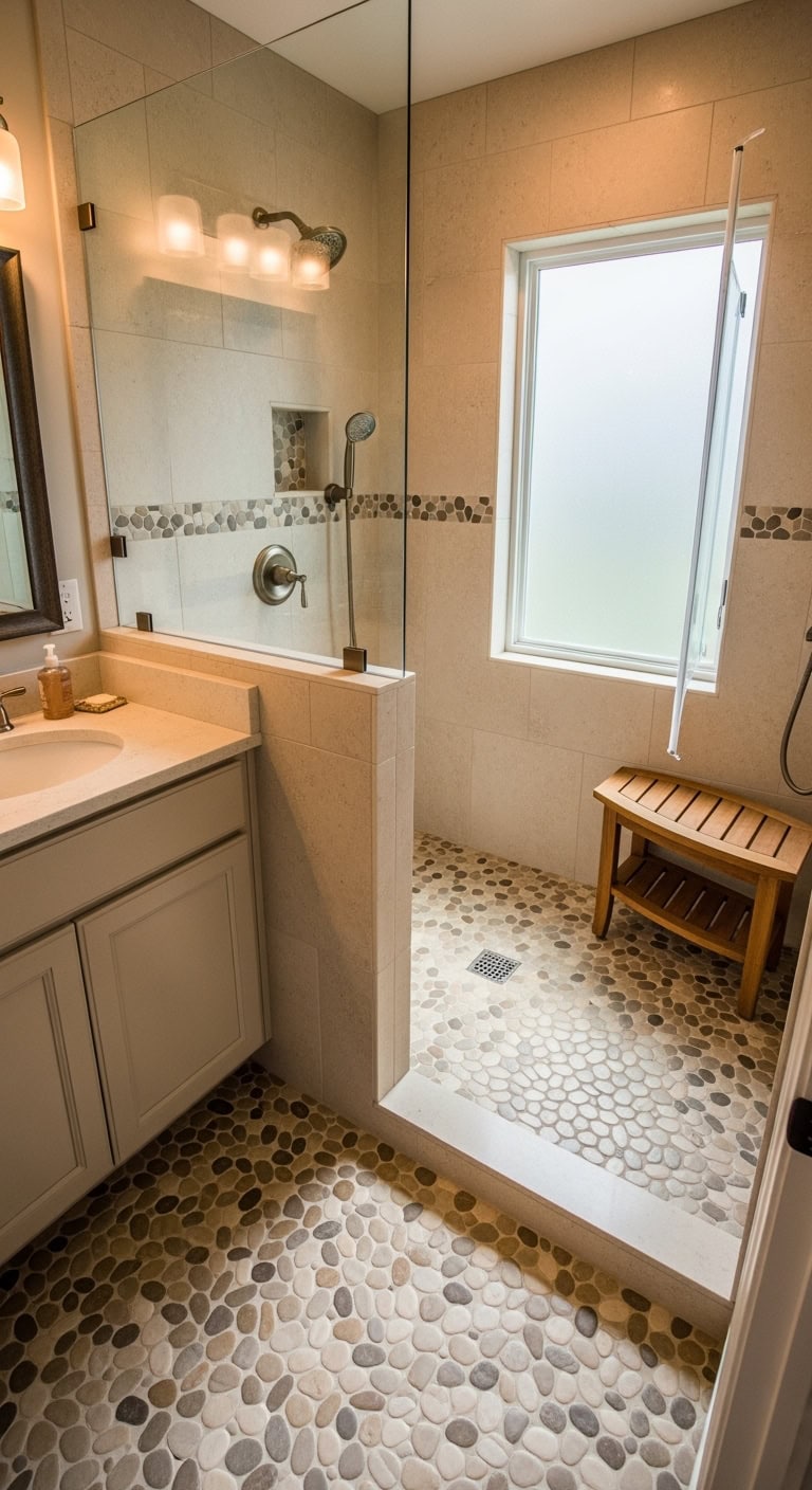 spa like zen pebble flooring