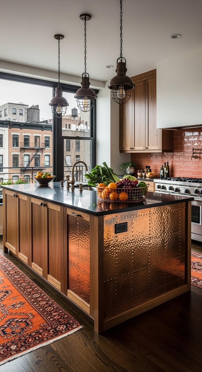hammered copper industrial kitchen