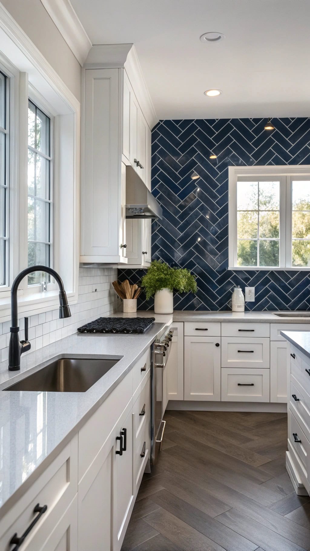 navy herringbone kitchen upgrade
