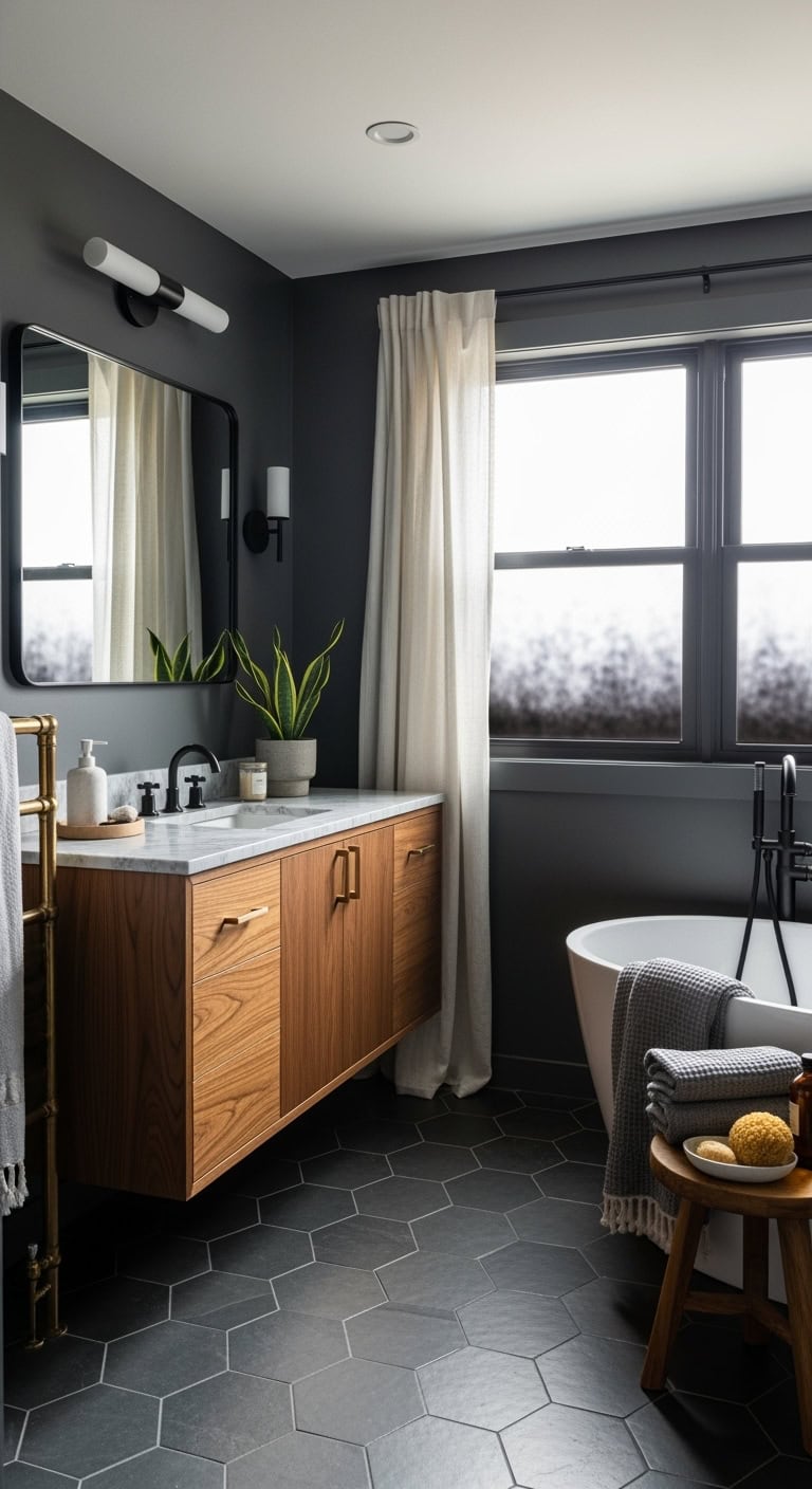 moody private dramatic bathroom windows