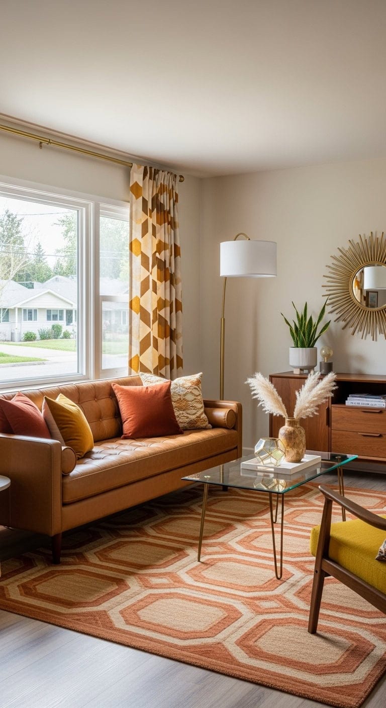 mid century geometric gold curtains