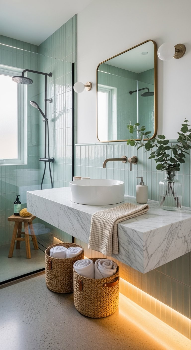 floating marble vanity sophisticated minimalism