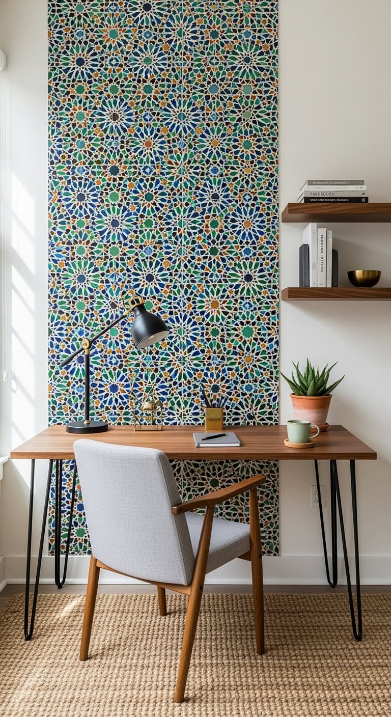 kaleidoscopic moroccan tile backsplash centerpiece