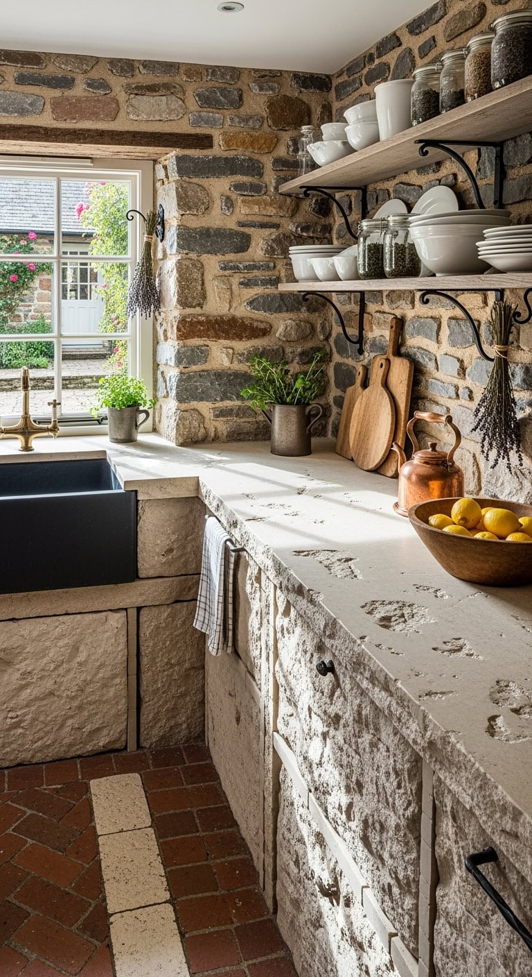 rustic farmhouse cottage stone kitchen